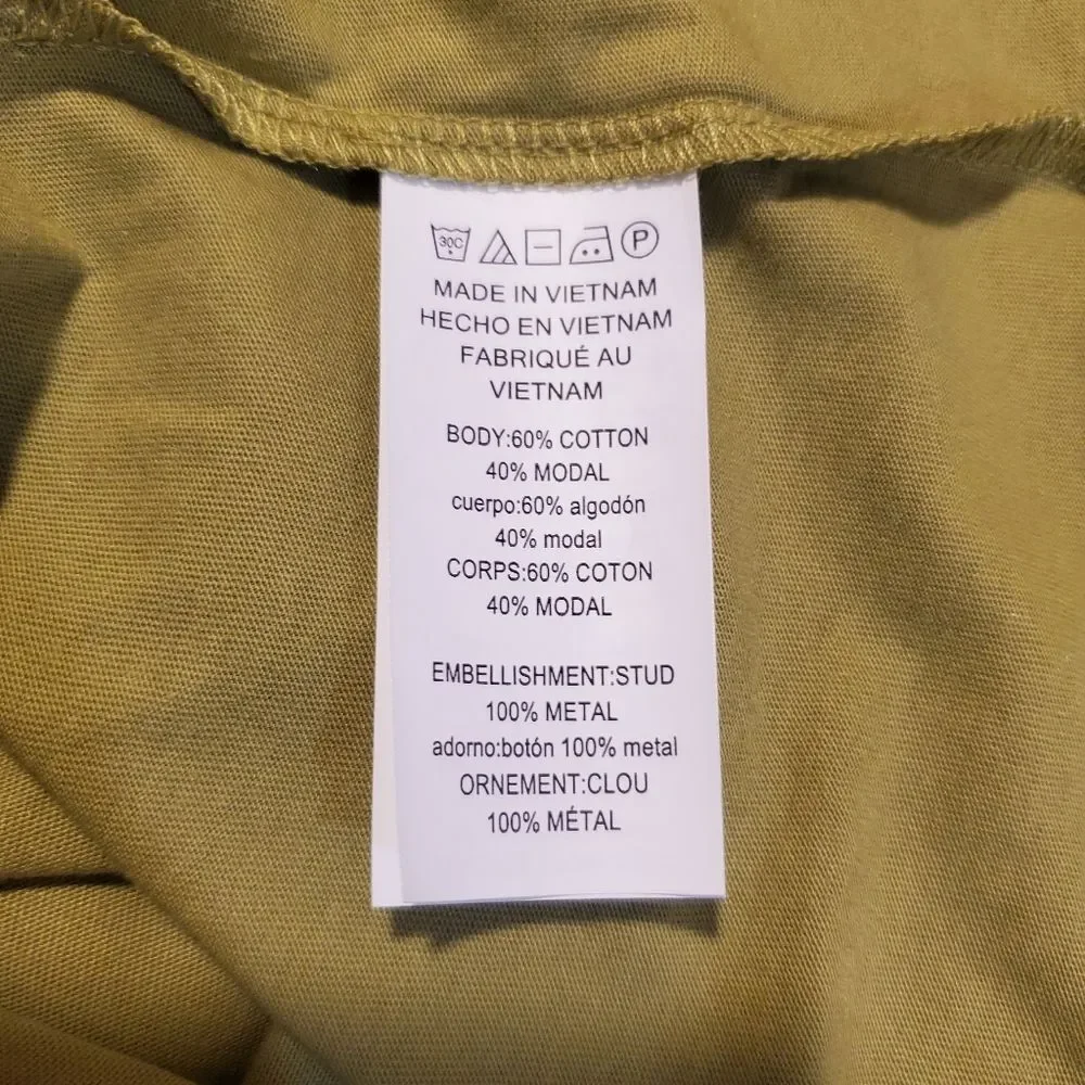 Michael Kors Women Olive Green Studded Logo T Shirt Size Large Cotton Blend
